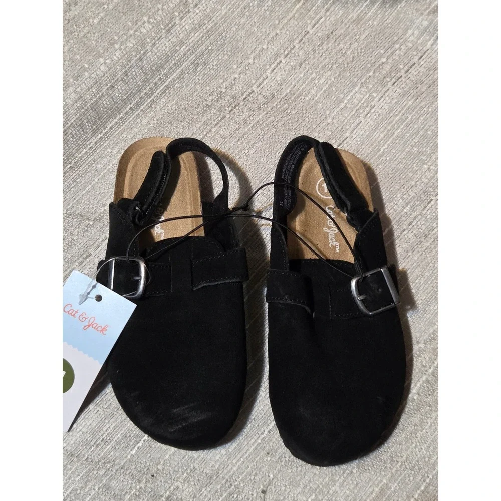 Cat & Jack Kids Berlin Clogs Black Faux Suede Slingback Sandals Size 11 NWT